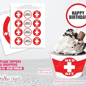 GAMER MED Kit Cupcake Wrappers and Toppers, Gamer Birthday, Gamer Cupcakes, Video Game Birthday Party Supplies,Instant Download,Digital File