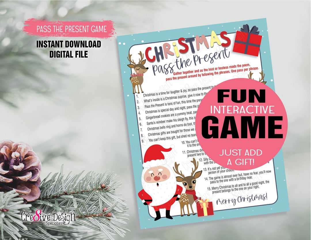 Pass the Present Christmas, Pass the Present Printable, Pass the Parcel Game, Christmas Party
