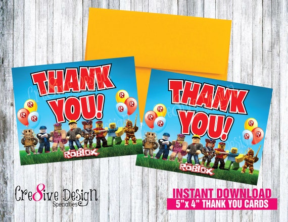 Roblox Thank You Cards Roblox Birthday Roblox Party Roblox Etsy - roblox thank you card roblox birthday party roblox party etsy