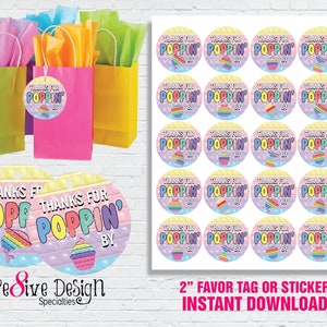 POP IT Party Favors Tags, Thanks For Poppin By, Pop It Fidget Birthday Party, Pop It Party Supplies, Fidget Favor Tag, Instant Download