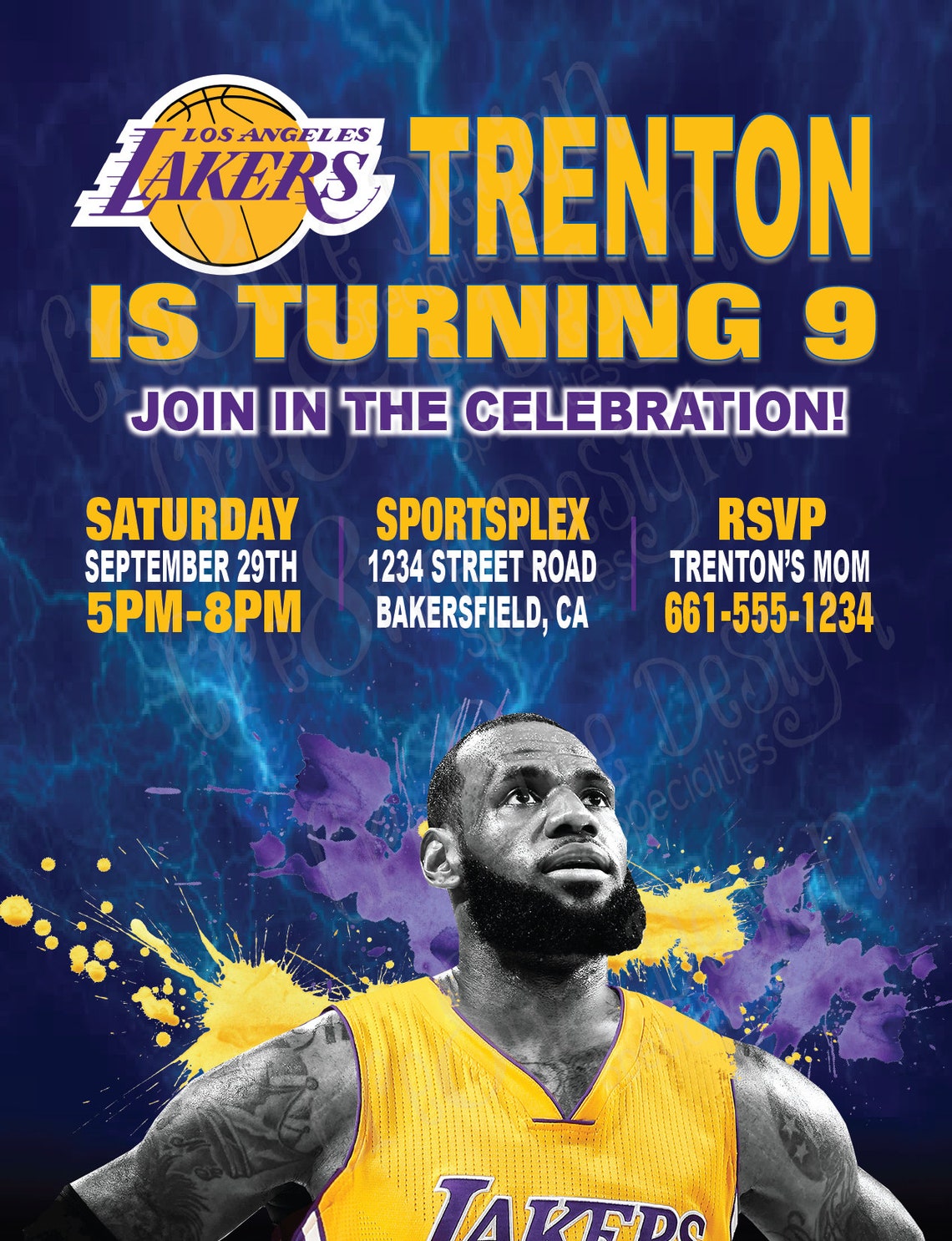 LA Lakers Lebron James Basketball Birthday Custom Invitations Etsy