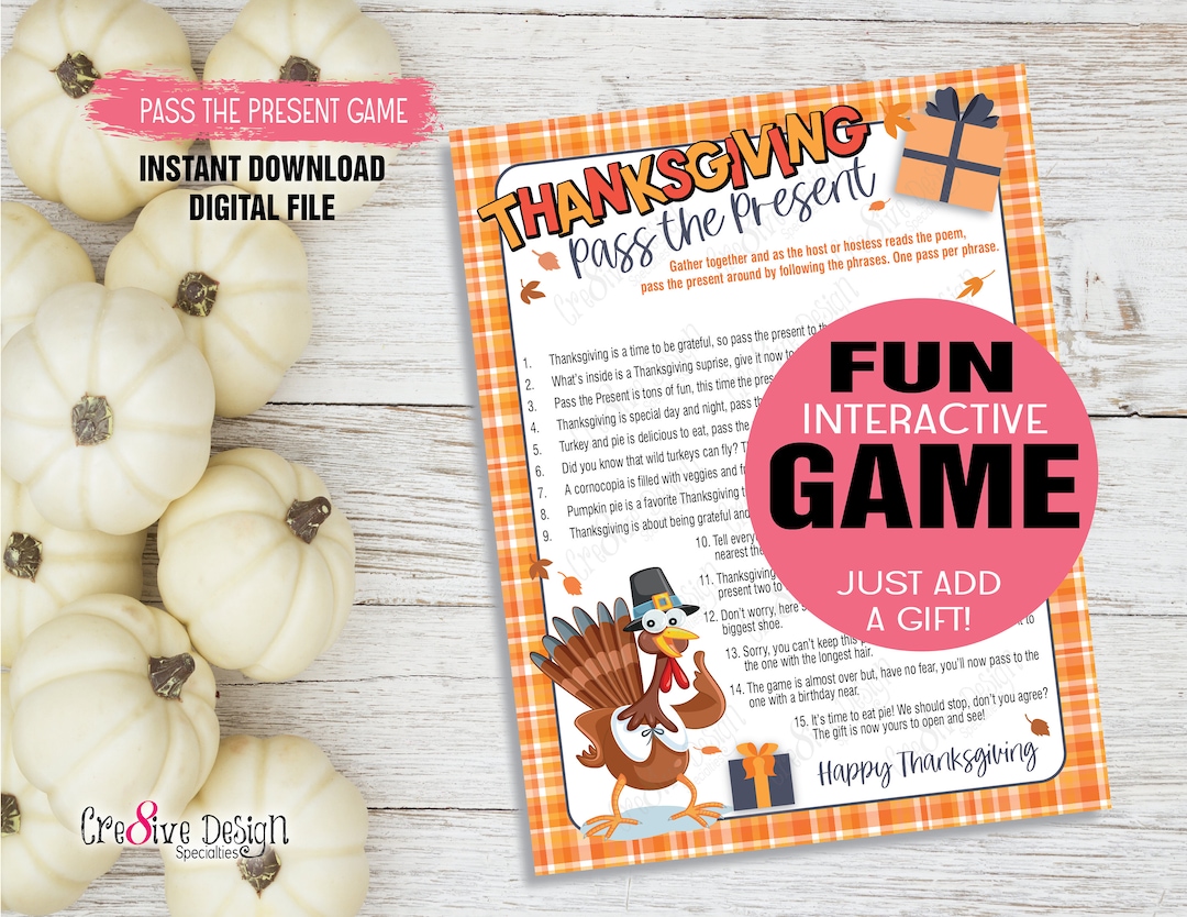 Pass the Present Game Thanksgiving, Thanksgiving Game Printable, Office ...