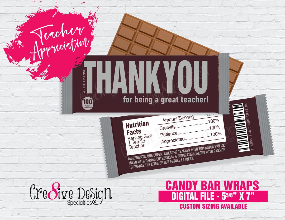 Teacher Appreciation Candy Bar Wrap: Printable Thank You Gift (instant ...
