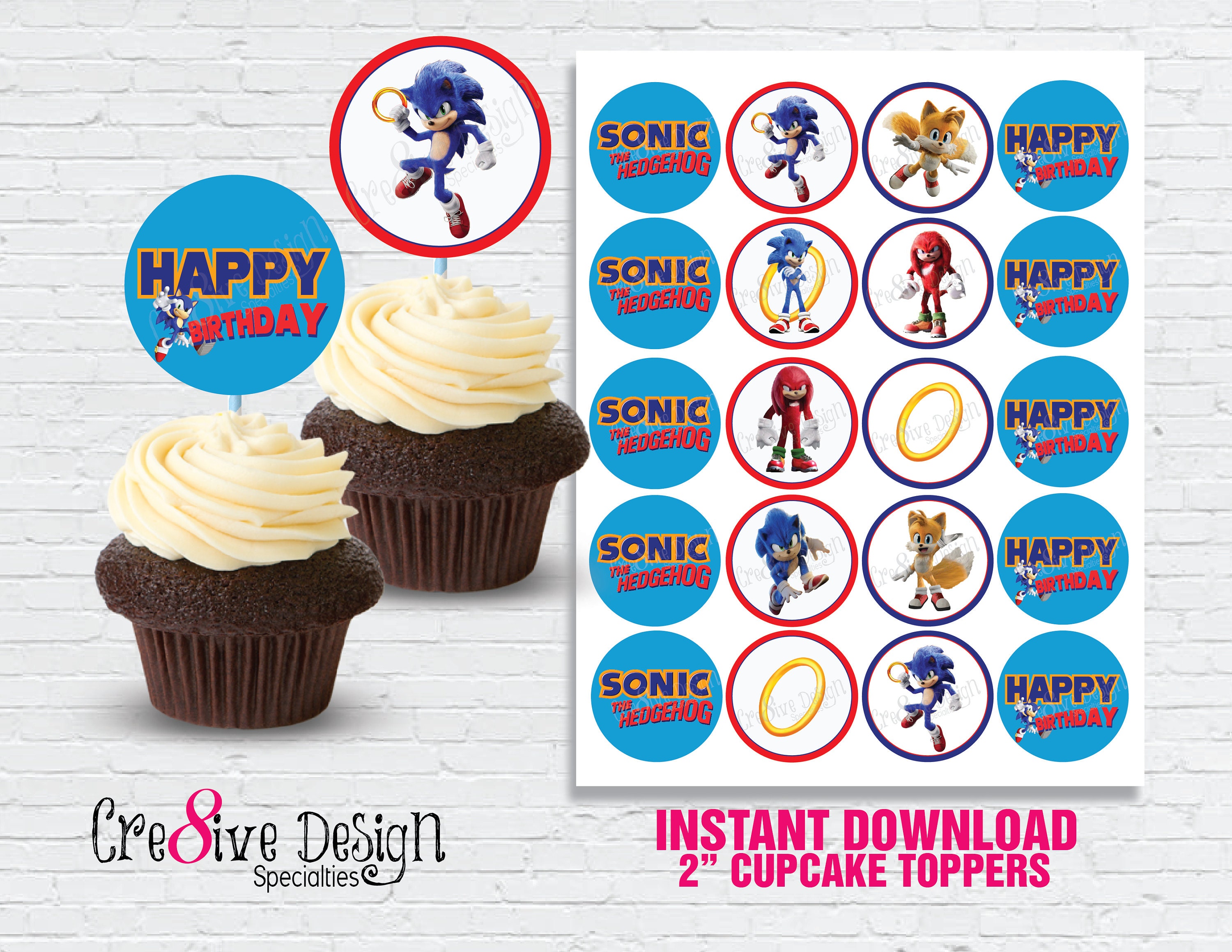 12 edible sonic wafer paper cupcake toppers 5cm Food & Fermenting