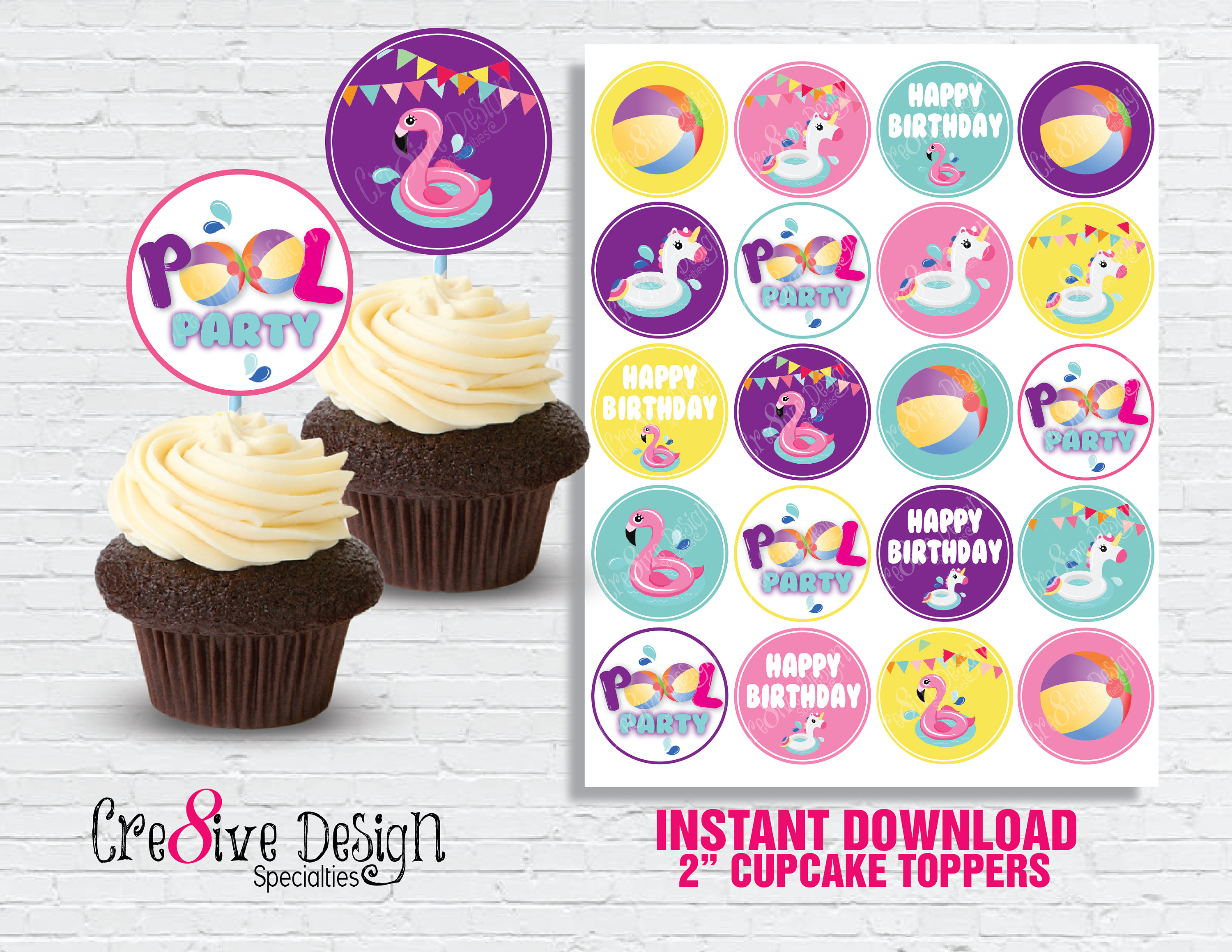 POOL PARTY Cupcake Toppers Pool Party Swimming Party Pool Etsy UK