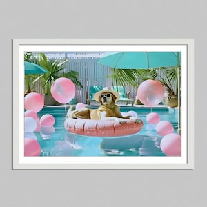 Dog at pool Beverly hotel  digital download, high life,palm springs print elegant wall art, nursery print, chic decor,Aesthetic Print Photos