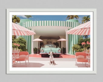Dog in beverly hills, digital download, high life,palm springs print elegant wall art, nursery print, chic art decor,Aesthetic Print