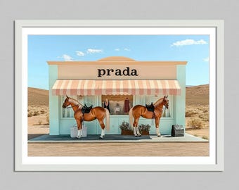 chic Marfa store with horses, Texas Wall Art , animal Print , desert Poster  Luxury Lifestyle gouache High Society Print wall art decor