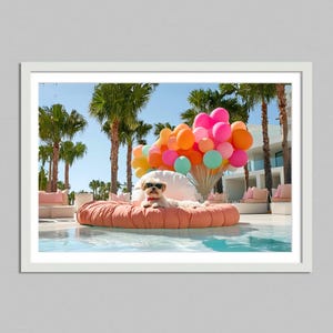 Chic Pet Portrait Print Poolside Dog Art Glamorous Dog Home Decor Stylish Pet Illustration Cute Dog Bedroom Artwork