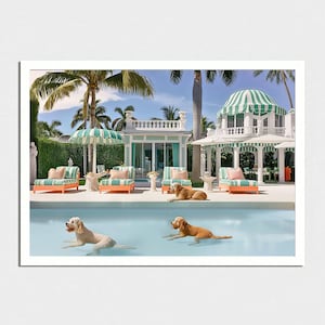 dogs at pool Beverly hotel  digital download, high life,palm springs print elegant wall art, luxury, chic decor,Aesthetic Print Photos