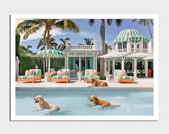 dogs at pool Beverly hotel  digital download, high life,palm springs print elegant wall art, luxury, chic decor,Aesthetic Print Photos