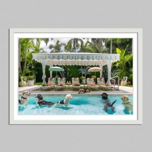 Happy dogs at pool Beverly hotel  digital download, high life,palm springs print elegant wall art, luxury, chic decor,Aesthetic Print Photos