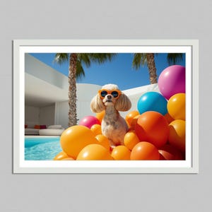 Cozy Poddle Lover Art Print for Home Decor, Pet-Themed Wall Art Relaxing Poolside Illustration Unique Gift for Dog Owners, Modern Animal Art