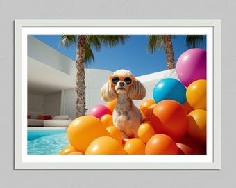 Cozy Poddle Lover Art Print for Home Decor, Pet-Themed Wall Art Relaxing Poolside Illustration Unique Gift for Dog Owners, Modern Animal Art
