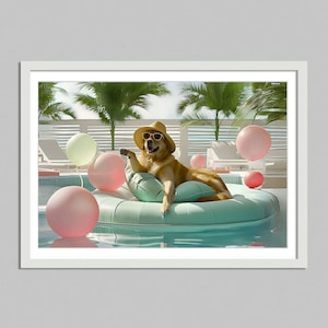 Golden retriever in the sun Miami beach poster, Wall Art ,dogs  Print, animal Poster, Luxury Lifestyle High Society Print dog wall art decor