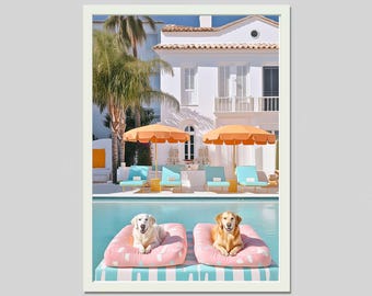 Dogs in caribbean villa st lucia, digital download, high life palm springs hotel elegant wall art, luxury, chic decor,Aesthetic Print Photos