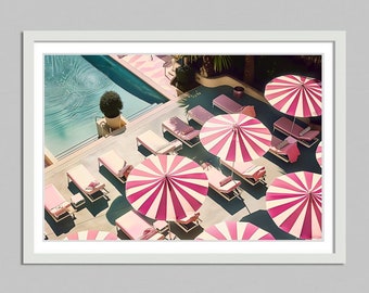 piscina de hotel chique download digital, vida alta, ilustração realista, arte de parede elegante, impressão de berçário, decoração de arte chique, impressão estética verão