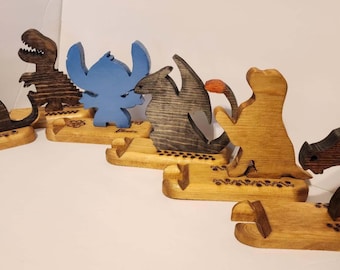 Wood Cell Phone Holder Hand Crafted Desk Phone Holder Wood Burn Phone Holder Animal Cartoon Phone Holder