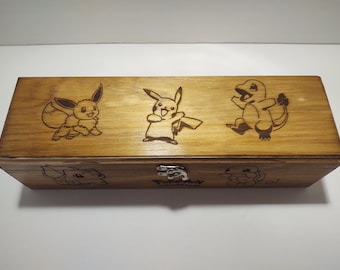 Pokemon - Pokemon Box - Pikachu, Squirtle, Bulbasaur Box - Pokemon Woodburn Box - Jewelry Box - Keepsake Box
