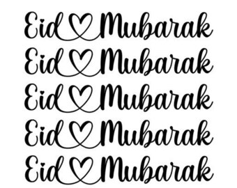 6 x Eid Mubarak Heart / Greetings Sticker Custom  / Word Cut-Vinyl Decal