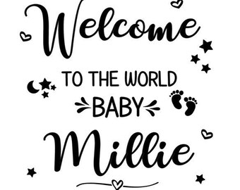 1 x Personalised Welcome to the world Baby Decal/Sticker /Name Word Cut Vinyl Decal Balloons crafts gifts