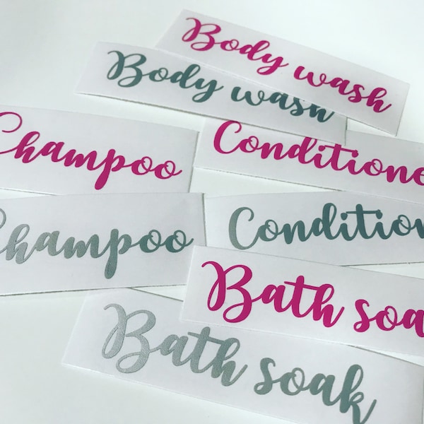 Set of 4 Vinyl decal / Stickers Shampoo, Conditioner & Body Wash stickers