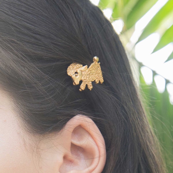 Vintage Brass Little Lamb Hair Clip, Dead stock 1940s