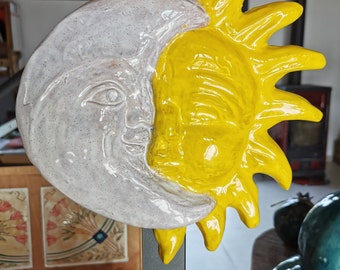 sun and moon design, sun and moon decor, sun and moon wall decor, ceramic sun and moon, Sun and moon sculpture, ceramic musk sun and moon