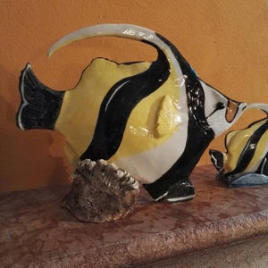 Fish ceramic sculpture,handmade sculpture art, marine fish, butterfly fish hotel decorations, italian decor, italian ceramic decorations,