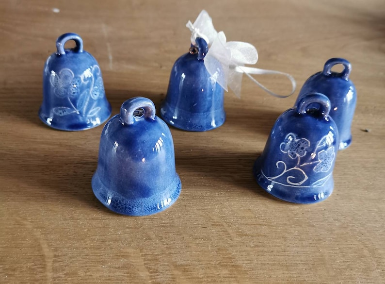 Pink bells, blue bell, birth bell, ceramic bells, yellow bells, small bells, ceramic bells made in italy, handmade bells art from italy image 3