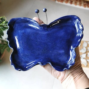 Niebieski ceramiczny pojemnik na biżuterię w kształcie motyla, niebieski pusty pojemnik na drobiazgi, pojemnik na przybory łazienkowe, pojemnik na przedmioty stołowe, pojemniki na biżuterię