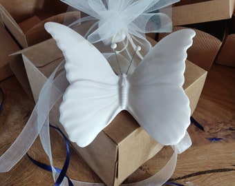 Weißer Keramikschmetterling, Schmetterling für Hochzeitsgeschenke, Hochzeitsgeschenke, dekorativer Schmetterling, Hochzeitsarrangements, weiße Dekorationen