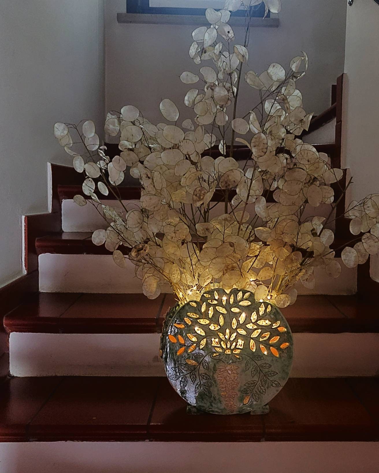 Round Green Vase, Large Ceramic Furnishing Vase, Italian Artistic