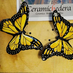 Wall yellow Monarch butterfly, garden decorative butterflies, home Ceramic Butterfly, Ceramic Home Decor