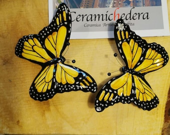 Wall yellow Monarch butterfly, garden decorative butterflies, home Ceramic Butterfly, Ceramic Home Decor