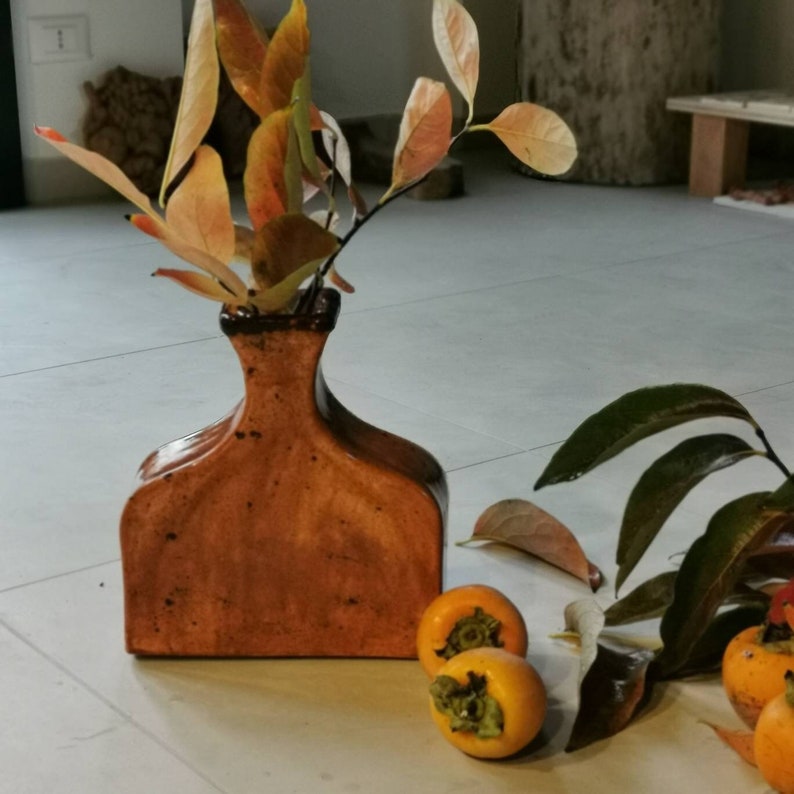 Khaki Ceramic Vases, flowerpot orange, Cut Flower Ceramic Vase, Contemporary Ceramic Vase, Autumn Gift, Khaki Home Decor image 4