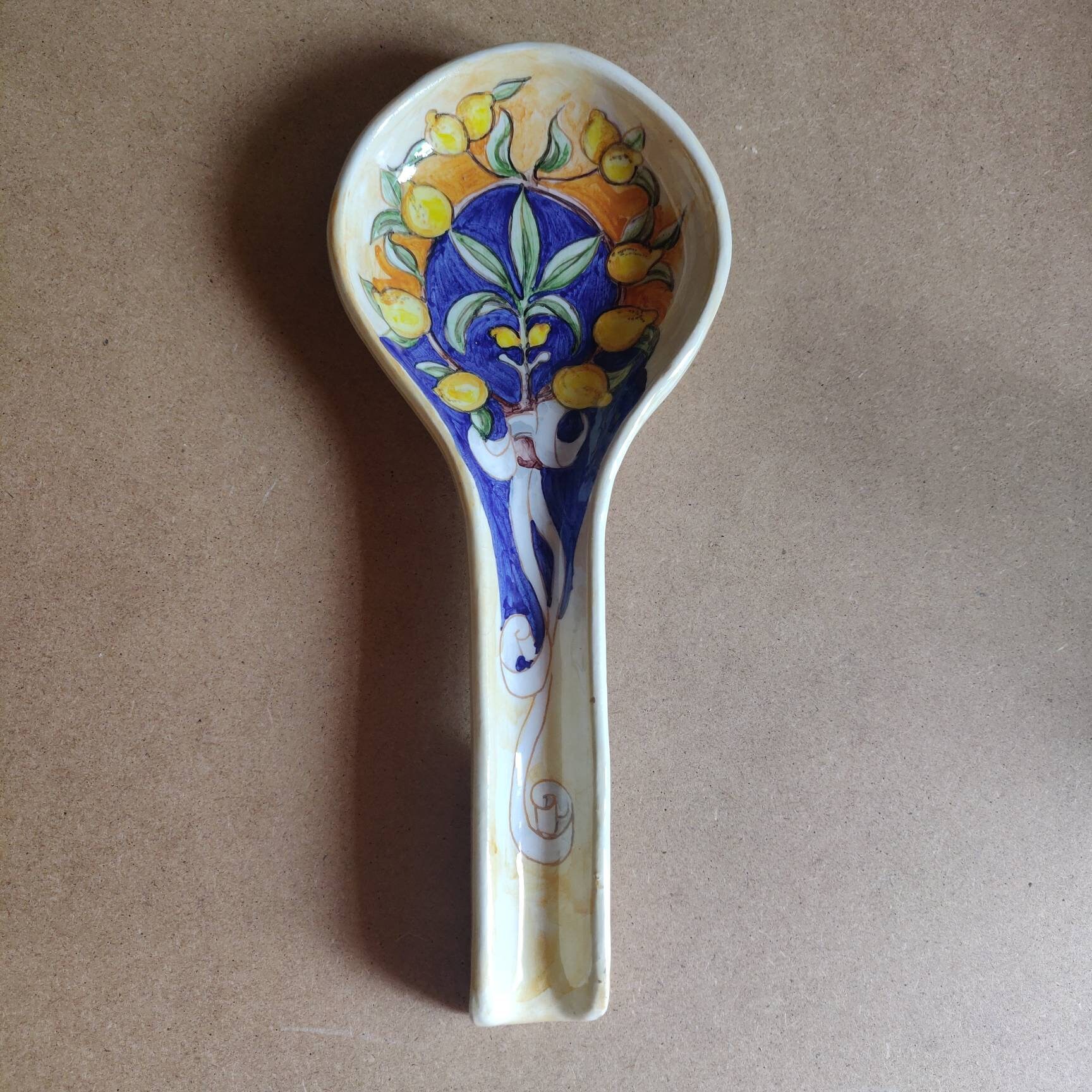 Laying ceramic ladles with lemons fruits and leaves hand Etsy