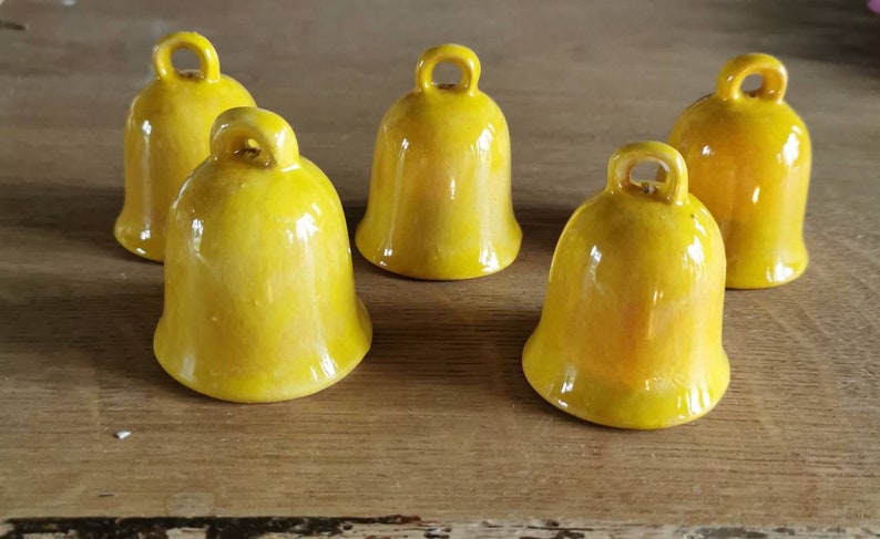 Pink bells, blue bell, birth bell, ceramic bells, yellow bells, small bells, ceramic bells made in italy, handmade bells art from italy image 5