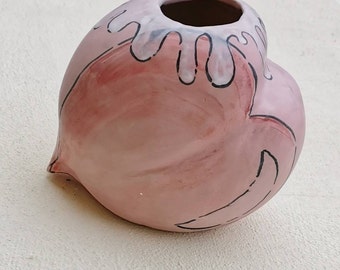 陶器のハート、ピンクの陶器のハートの花瓶、インテリア陶器デザイン