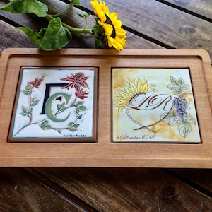 italian ceramic tray, tiles to customize, gift for the mother of the bride for parents,  tiles with initials, customizable handmade ceramic