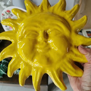 Italian ceramic sun plaques, Italy pottery sun, ceramic sun face, sun and moon ornaments,sun ornament yellow sun handmade, sun wall hanging