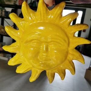 Italian ceramic sun plaques, Italy pottery sun, ceramic sun face, sun and moon ornaments,sun ornament yellow sun handmade, sun wall hanging image 5