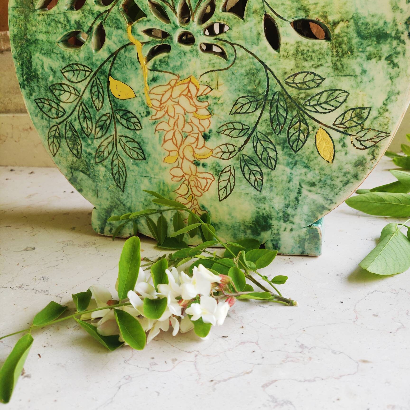 Round green vase large ceramic furnishing vase Italian Etsy