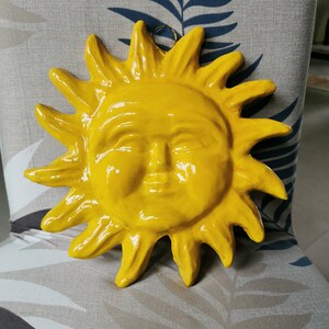 Italian ceramic sun plaques, Italy pottery sun, ceramic sun face, sun and moon ornaments,sun ornament yellow sun handmade, sun wall hanging image 1