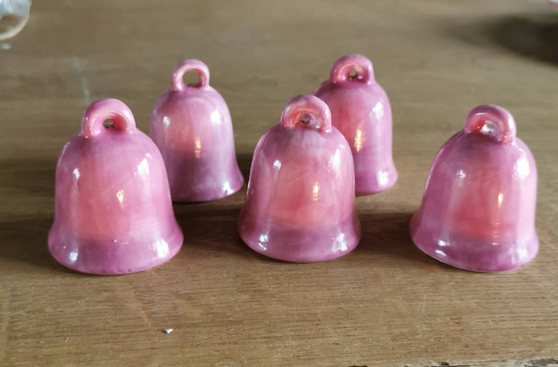 Pink bells, blue bell, birth bell, ceramic bells, yellow bells, small bells, ceramic bells made in italy, handmade bells art from italy image 7