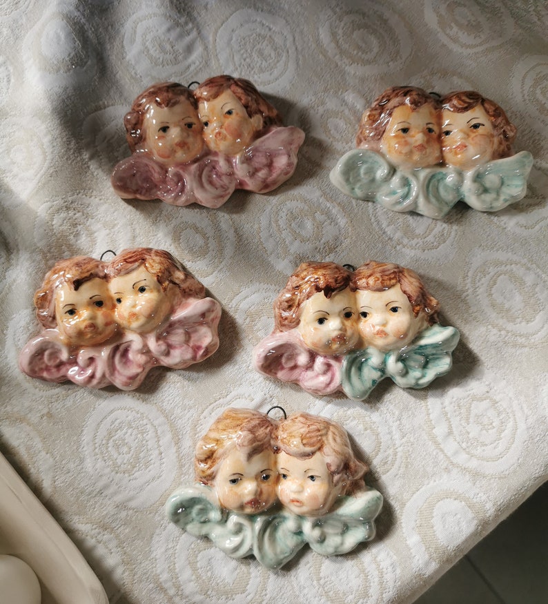 Ceramic little angels, couple of little angels for the bed, ceramic angels, small angels to give as gifts, little angels to hang, angel image 1