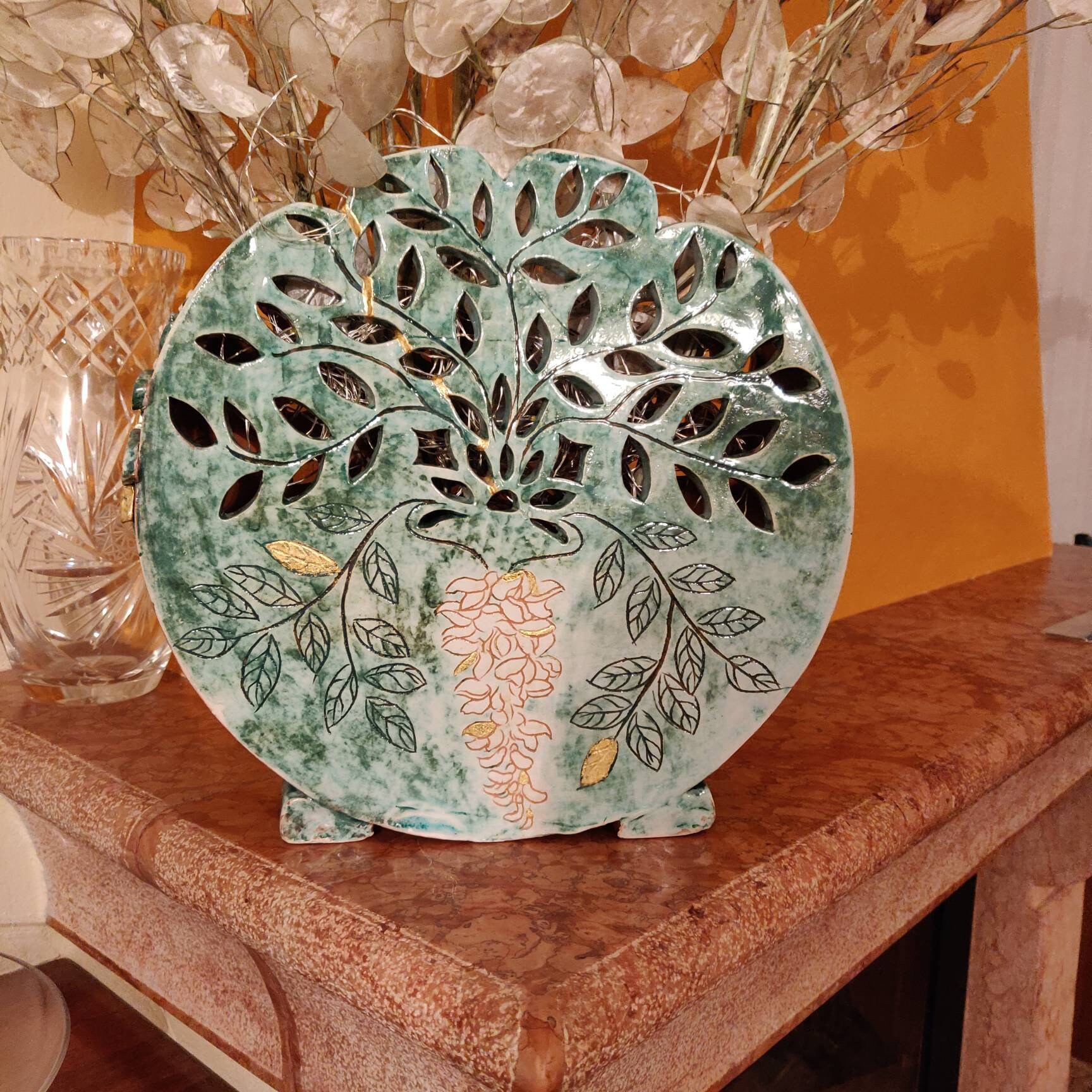 Round green vase large ceramic furnishing vase Italian Etsy