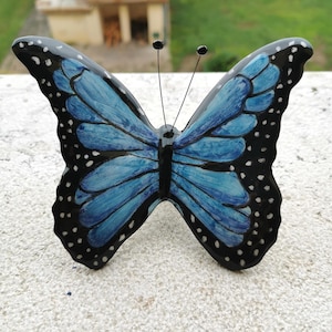 Blue ceramic butterfly, Blue Monarch butterfly to hang, wall butterflies, hand painted ceramic, blue ceramic wall butterflies