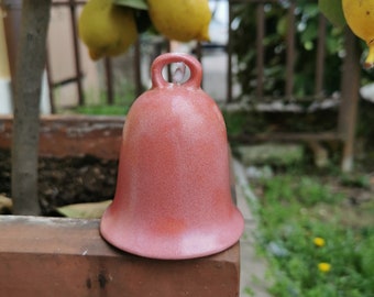 pink Easter bell, pink ceramic bell, handmade ceramic bell, ceramic bell with clapper, Easter bell