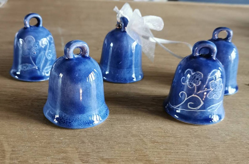 Pink bells, blue bell, birth bell, ceramic bells, yellow bells, small bells, ceramic bells made in italy, handmade bells art from italy image 2